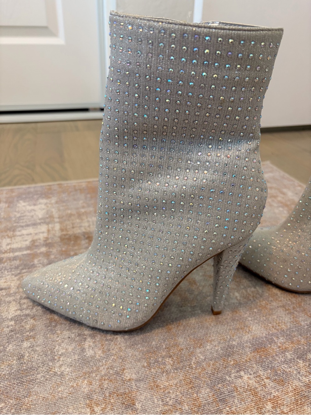 Magnolia Silver Rhinestone Pointed Toe Ankle Boots